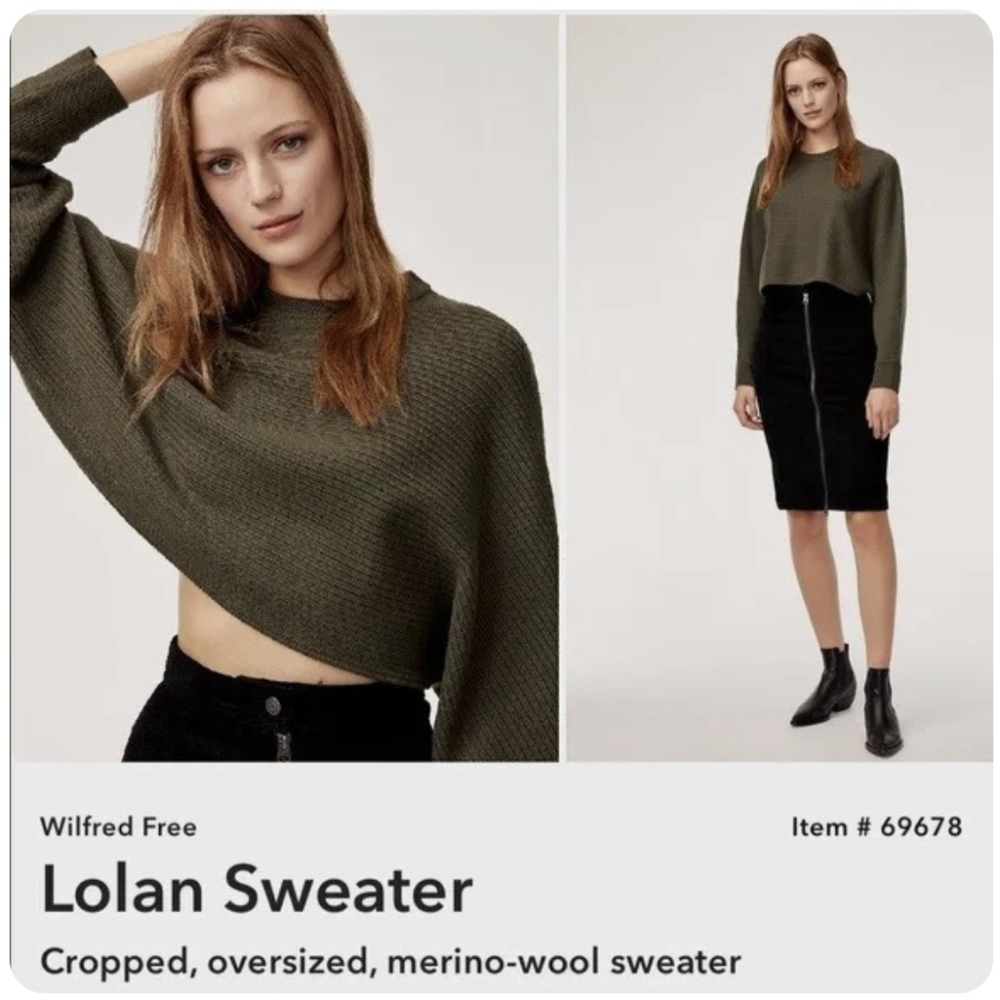 Aritzia Wilfred Free Fits Sz XS/S Lolan Green Merino Wool Knit crop sweater